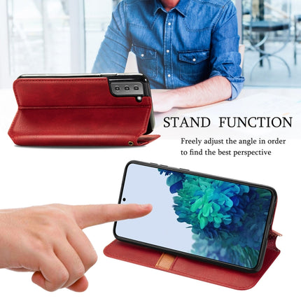 For Samsung Galaxy S21+ 5G Cubic Grid Pressed Horizontal Flip Magnetic PU Leather Case with Holder & Card Slots & Wallet(Red)-garmade.com