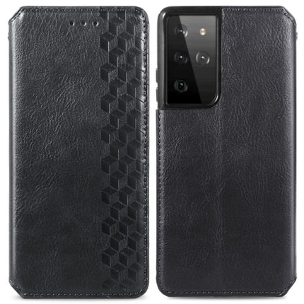For Samsung Galaxy S21 Ultra 5G Cubic Grid Pressed Horizontal Flip Magnetic PU Leather Case with Holder & Card Slots & Wallet(Black)-garmade.com