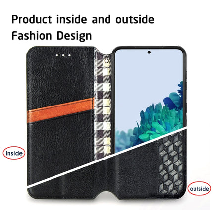 For Samsung Galaxy S21 Ultra 5G Cubic Grid Pressed Horizontal Flip Magnetic PU Leather Case with Holder & Card Slots & Wallet(Black)-garmade.com