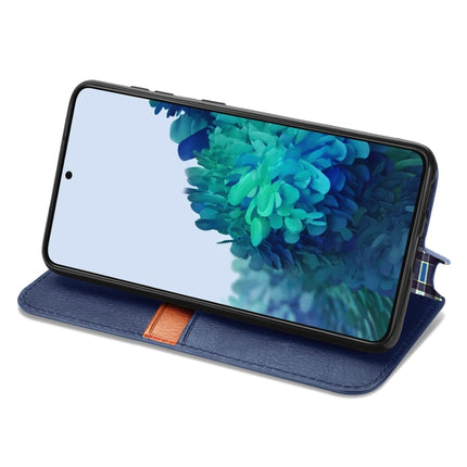 For Samsung Galaxy S21 Ultra 5G Cubic Grid Pressed Horizontal Flip Magnetic PU Leather Case with Holder & Card Slots & Wallet(Blue)-garmade.com