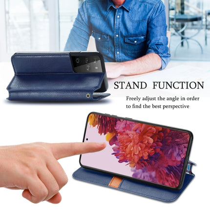 For Samsung Galaxy S21 Ultra 5G Cubic Grid Pressed Horizontal Flip Magnetic PU Leather Case with Holder & Card Slots & Wallet(Blue)-garmade.com