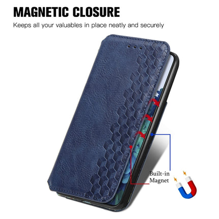 For Samsung Galaxy S21 Ultra 5G Cubic Grid Pressed Horizontal Flip Magnetic PU Leather Case with Holder & Card Slots & Wallet(Blue)-garmade.com