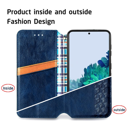 For Samsung Galaxy S21 Ultra 5G Cubic Grid Pressed Horizontal Flip Magnetic PU Leather Case with Holder & Card Slots & Wallet(Blue)-garmade.com