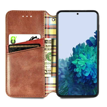 For Samsung Galaxy S21 Ultra 5G Cubic Grid Pressed Horizontal Flip Magnetic PU Leather Case with Holder & Card Slots & Wallet(Brown)-garmade.com