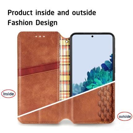 For Samsung Galaxy S21 Ultra 5G Cubic Grid Pressed Horizontal Flip Magnetic PU Leather Case with Holder & Card Slots & Wallet(Brown)-garmade.com