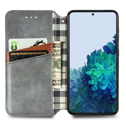 For Samsung Galaxy S21 Ultra 5G Cubic Grid Pressed Horizontal Flip Magnetic PU Leather Case with Holder & Card Slots & Wallet(Gray)-garmade.com