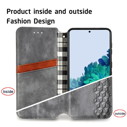 For Samsung Galaxy S21 Ultra 5G Cubic Grid Pressed Horizontal Flip Magnetic PU Leather Case with Holder & Card Slots & Wallet(Gray)-garmade.com