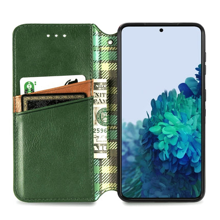 For Samsung Galaxy S21 Ultra 5G Cubic Grid Pressed Horizontal Flip Magnetic PU Leather Case with Holder & Card Slots & Wallet(Green)-garmade.com