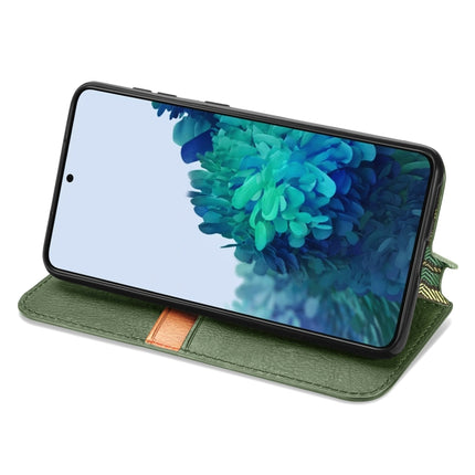 For Samsung Galaxy S21 Ultra 5G Cubic Grid Pressed Horizontal Flip Magnetic PU Leather Case with Holder & Card Slots & Wallet(Green)-garmade.com