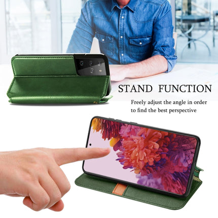 For Samsung Galaxy S21 Ultra 5G Cubic Grid Pressed Horizontal Flip Magnetic PU Leather Case with Holder & Card Slots & Wallet(Green)-garmade.com