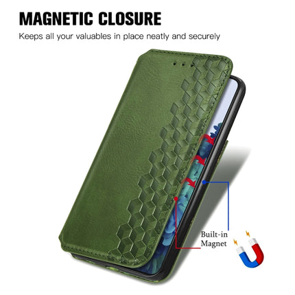 For Samsung Galaxy S21 Ultra 5G Cubic Grid Pressed Horizontal Flip Magnetic PU Leather Case with Holder & Card Slots & Wallet(Green)-garmade.com