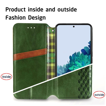 For Samsung Galaxy S21 Ultra 5G Cubic Grid Pressed Horizontal Flip Magnetic PU Leather Case with Holder & Card Slots & Wallet(Green)-garmade.com
