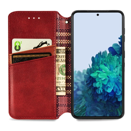 For Samsung Galaxy S21 Ultra 5G Cubic Grid Pressed Horizontal Flip Magnetic PU Leather Case with Holder & Card Slots & Wallet(Red)-garmade.com