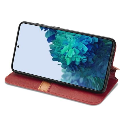 For Samsung Galaxy S21 Ultra 5G Cubic Grid Pressed Horizontal Flip Magnetic PU Leather Case with Holder & Card Slots & Wallet(Red)-garmade.com