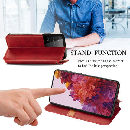 For Samsung Galaxy S21 Ultra 5G Cubic Grid Pressed Horizontal Flip Magnetic PU Leather Case with Holder & Card Slots & Wallet(Red)-garmade.com