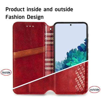 For Samsung Galaxy S21 Ultra 5G Cubic Grid Pressed Horizontal Flip Magnetic PU Leather Case with Holder & Card Slots & Wallet(Red)-garmade.com