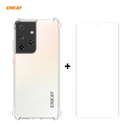 For Samsung Galaxy S21 Ultra 5G Hat-Prince ENKAY Clear TPU Shockproof Case Soft Anti-slip Cover + 3D Full Screen PET Curved Hot Bending HD Screen Protector Soft Film, Support Fingerprint Unlock-garmade.com