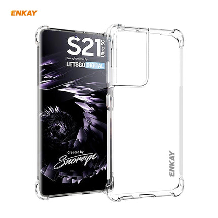 For Samsung Galaxy S21 Ultra 5G Hat-Prince ENKAY Clear TPU Shockproof Case Soft Anti-slip Cover + 3D Full Screen PET Curved Hot Bending HD Screen Protector Soft Film, Support Fingerprint Unlock-garmade.com