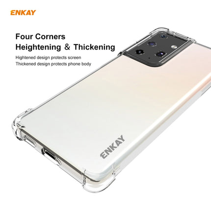 For Samsung Galaxy S21 Ultra 5G Hat-Prince ENKAY Clear TPU Shockproof Case Soft Anti-slip Cover + 3D Full Screen PET Curved Hot Bending HD Screen Protector Soft Film, Support Fingerprint Unlock-garmade.com