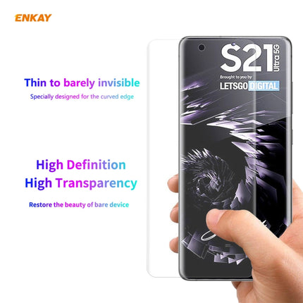 For Samsung Galaxy S21 Ultra 5G Hat-Prince ENKAY Clear TPU Shockproof Case Soft Anti-slip Cover + 3D Full Screen PET Curved Hot Bending HD Screen Protector Soft Film, Support Fingerprint Unlock-garmade.com