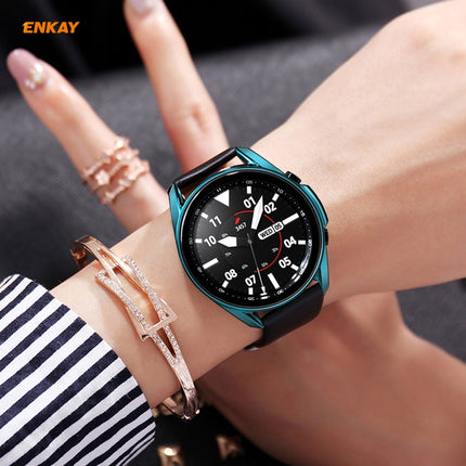 For Samsung Galaxy Watch 3 41mm 2 in 1 ENKAY Hat-Prince Electroplate Soft TPU Case + 0.2mm 9H 2.15D Curved Edge Tempered Glass Film(Cyan)-garmade.com