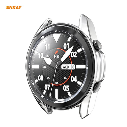 For Samsung Galaxy Watch 3 45mm 2 in 1 ENKAY Hat-Prince Electroplate Soft TPU Case + 0.2mm 9H 2.15D Curved Edge Tempered Glass Film(Silver)-garmade.com