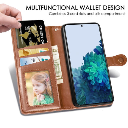 For Samsung Galaxy S21 5G Retro Solid Color Leather Buckle Phone Case with Lanyard & Photo Frame & Card Slot & Wallet & Stand Function(Brown)-garmade.com