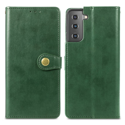 For Samsung Galaxy S21 5G Retro Solid Color Leather Buckle Phone Case with Lanyard & Photo Frame & Card Slot & Wallet & Stand Function(Green)-garmade.com