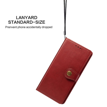 For Samsung Galaxy S21 5G Retro Solid Color Leather Buckle Phone Case with Lanyard & Photo Frame & Card Slot & Wallet & Stand Function(Red)-garmade.com