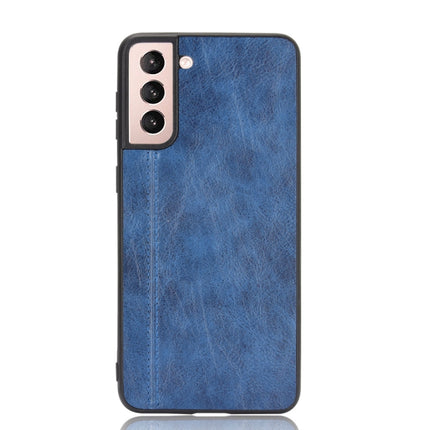 For Samsung Galaxy S21 5G Shockproof Sewing Cow Pattern Skin PC + PU + TPU Case(Blue)-garmade.com