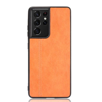 For Samsung Galaxy S21 Ultra 5G Shockproof Sewing Cow Pattern Skin PC + PU + TPU Case(Orange)-garmade.com