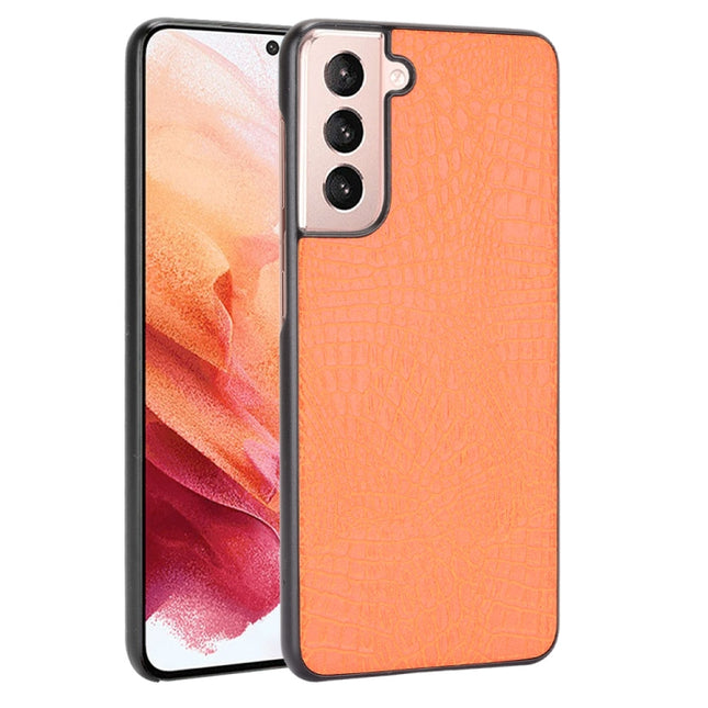 For Samsung Galaxy S21 5G Shockproof Crocodile Texture PC + PU Case(Orange)-garmade.com