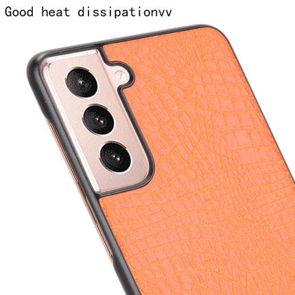 For Samsung Galaxy S21 5G Shockproof Crocodile Texture PC + PU Case(Orange)-garmade.com