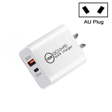 SDC-18W 18W PD + QC 3.0 USB Dual Fast Charging Universal Travel Charger, AU Plug-garmade.com