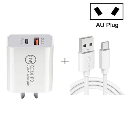 SDC-18W 18W PD 3.0 + QC 3.0 USB Dual Fast Charging Universal Travel Charger with USB to Type-C / USB-C Fast Charging Data Cable, AU Plug-garmade.com