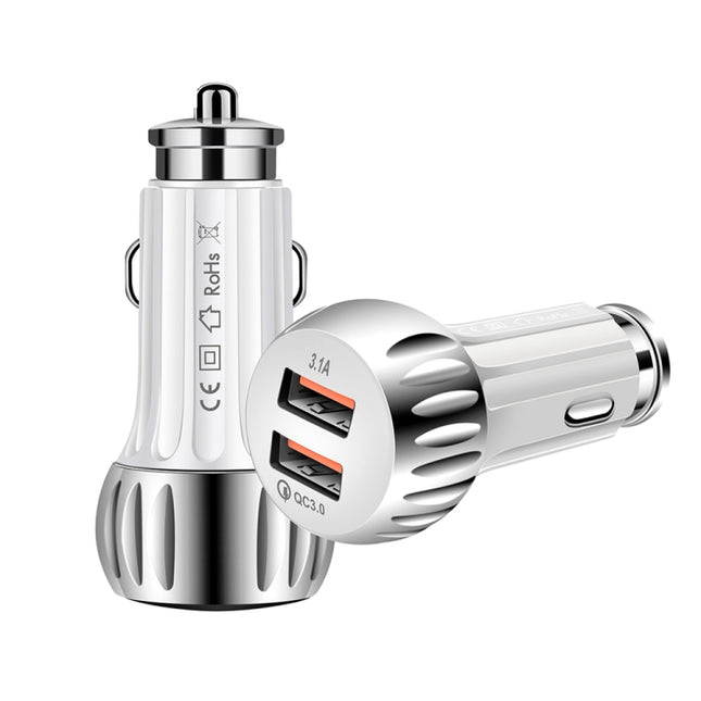 YSY-310QC18W QC3.0 Dual Port USB Car Charger for Apple / Huawei / Samsung / Xiaomi(White)-garmade.com