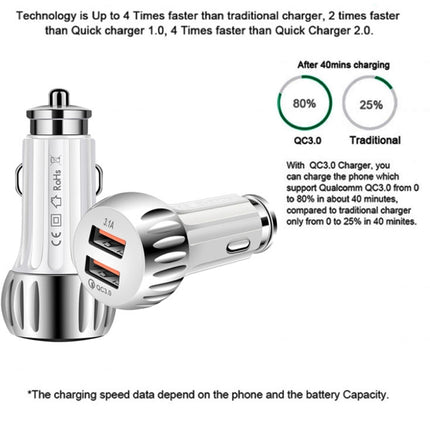 YSY-310QC18W QC3.0 Dual Port USB Car Charger + 3A USB to 8 Pin Data Cable, Cable Length: 1m(Black)-garmade.com