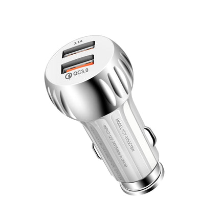 YSY-310QC18W QC3.0 Dual Port USB Car Charger + 3A USB to Micro USB Data Cable, Cable Length: 1m(White)-garmade.com