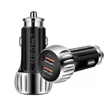 YSY-310QC18W QC3.0 Dual Port USB Car Charger + 3A USB to USB-C / Type-C Data Cable, Cable Length: 1m(Black)-garmade.com