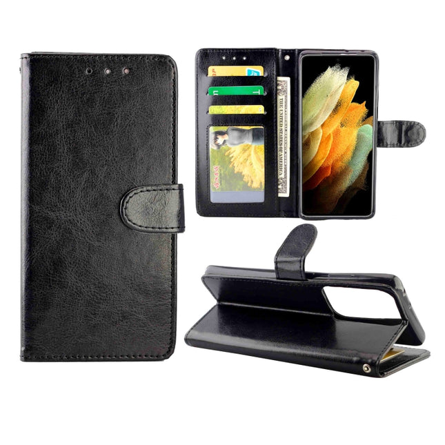 For Samsung Galaxy S21 Ultra 5G Crazy Horse Texture Leather Horizontal Flip Protective Case with Holder & Card Slots & Wallet & Photo Frame(Black)-garmade.com
