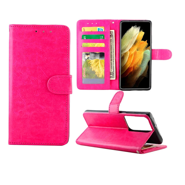 For Samsung Galaxy S21 Ultra 5G Crazy Horse Texture Leather Horizontal Flip Protective Case with Holder & Card Slots & Wallet & Photo Frame(Rose Red)-garmade.com