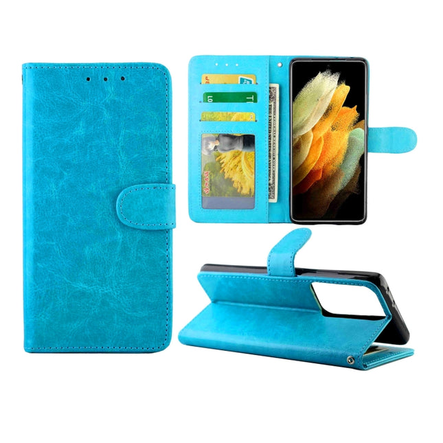 For Samsung Galaxy S21 Ultra 5G Crazy Horse Texture Leather Horizontal Flip Protective Case with Holder & Card Slots & Wallet & Photo Frame(Baby Blue)-garmade.com