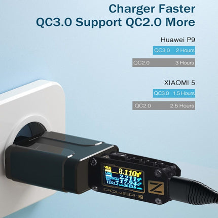 LZ-023 18W QC 3.0 USB Portable Travel Charger + 3A USB to 8 Pin Data Cable, US Plug(Black)-garmade.com
