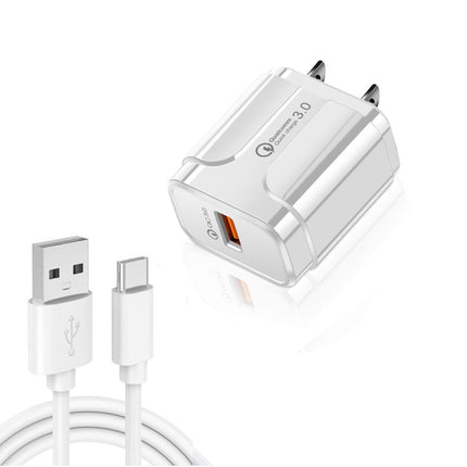 LZ-023 18W QC3.0 USB Portable Travel Charger + 3A USB to Type-C Data Cable, US Plug(White)-garmade.com