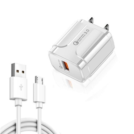 LZ-023 18W QC 3.0 USB Portable Travel Charger + 3A USB to Micro USB Data Cable, US Plug(White)-garmade.com
