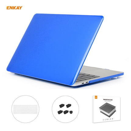 ENKAY 3 in 1 Crystal Laptop Protective Case + EU Version TPU Keyboard Film + Anti-dust Plugs Set for MacBook Pro 13.3 inch A1706 / A1989 / A2159 (with Touch Bar)(Dark Blue)-garmade.com