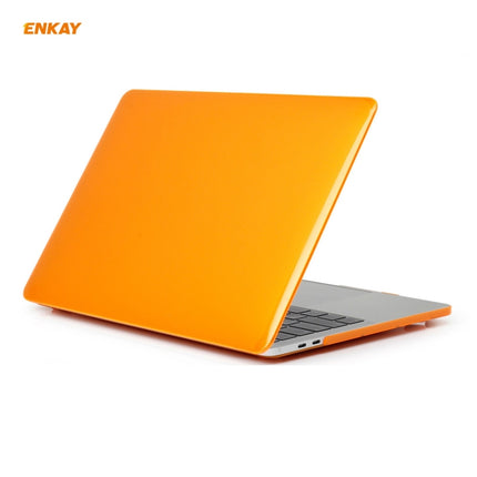 ENKAY 3 in 1 Crystal Laptop Protective Case + EU Version TPU Keyboard Film + Anti-dust Plugs Set for MacBook Pro 13.3 inch A1706 / A1989 / A2159 (with Touch Bar)(Orange)-garmade.com