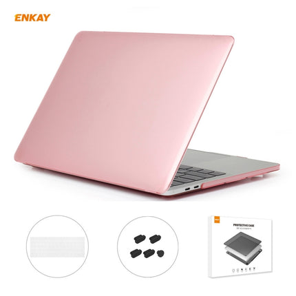 ENKAY 3 in 1 Crystal Laptop Protective Case + EU Version TPU Keyboard Film + Anti-dust Plugs Set for MacBook Pro 13.3 inch A1706 / A1989 / A2159 (with Touch Bar)(Pink)-garmade.com