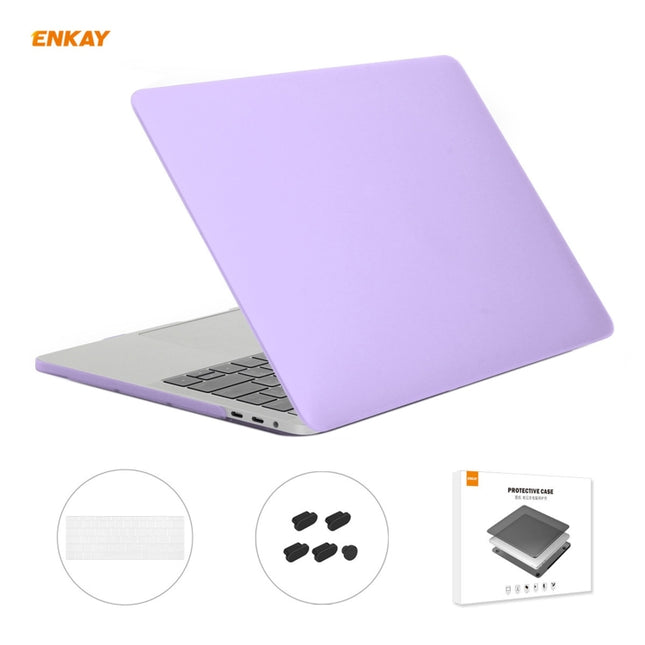 ENKAY 3 in 1 Matte Laptop Protective Case + US Version TPU Keyboard Film + Anti-dust Plugs Set for MacBook Pro 13.3 inch A1706 / A1989 / A2159 (with Touch Bar)(Purple)-garmade.com