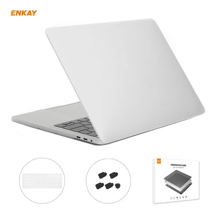 ENKAY 3 in 1 Matte Laptop Protective Case + US Version TPU Keyboard Film + Anti-dust Plugs Set for MacBook Pro 13.3 inch A1706 / A1989 / A2159 (with Touch Bar)(White)-garmade.com